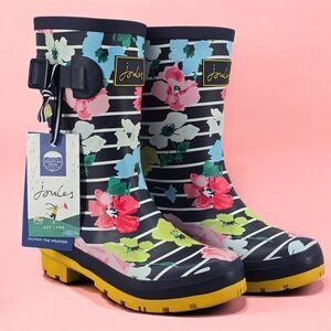 New Joules Rain Boots‎ Mid Calf Molly Welly Stripe Floral Size US: 5 UK: 3